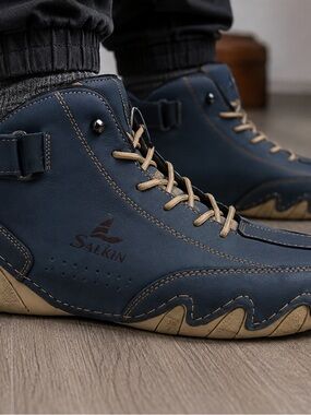Salkin Men’s Blue Casual High Top Sneaker EU 45 US 11-11.5 Lace Up Walking Shoes